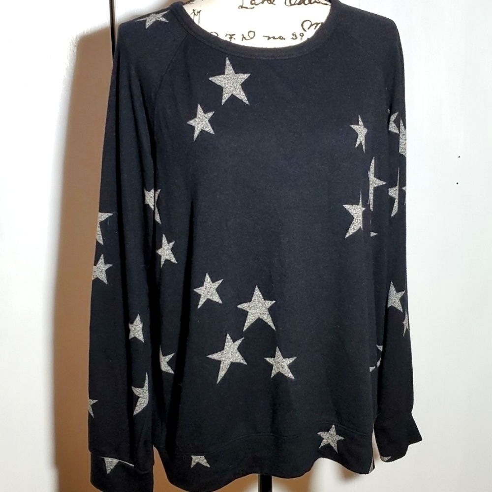 David Bitton| Womens Star Print Gray/ Black Sweater Rock Edgy Oversized Sz.Large